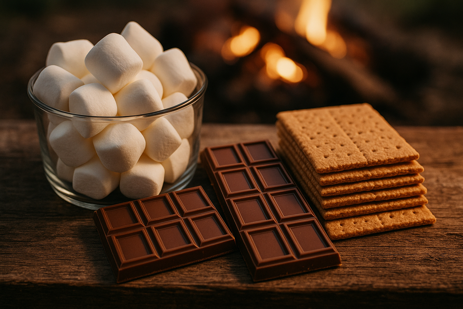 s'mores kit including marshmallows, chocolate bar, and marshmallows