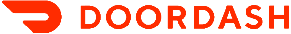 Doordash logo in red on a green background